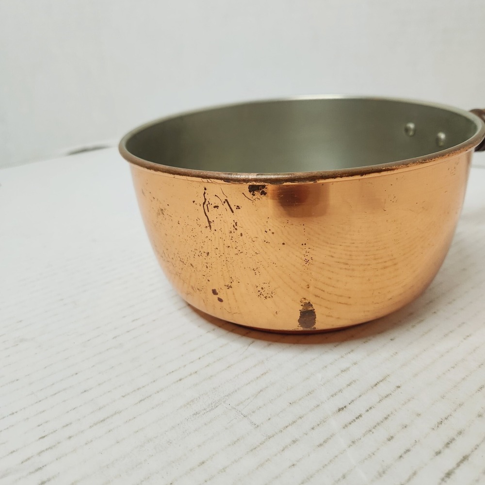 BONGUSTO Copper Sauce Pan/Pot Lid ITALY 7" Dia Covered Cooking TinLined VTG Wood - Picture 16 of 16